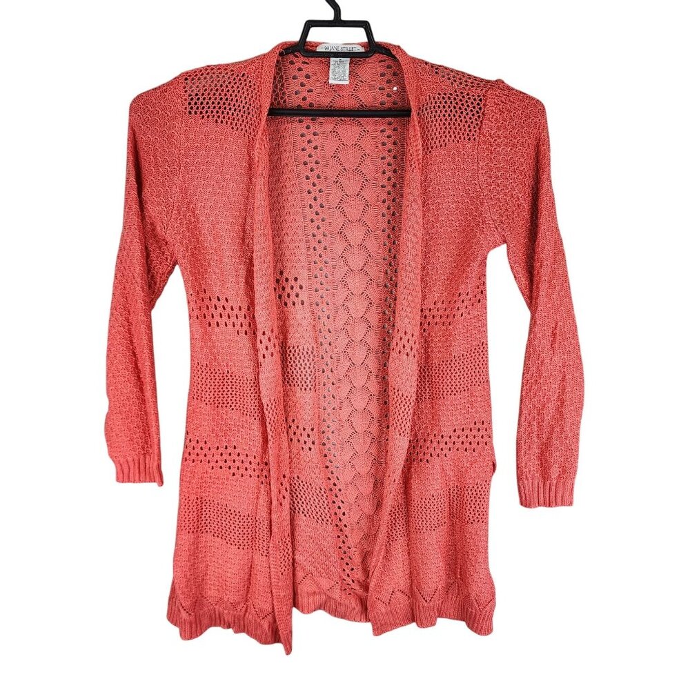 Womens Coral 99 Jane Street Cardigan Knit Sweater Open Front Long Sleeve Size M